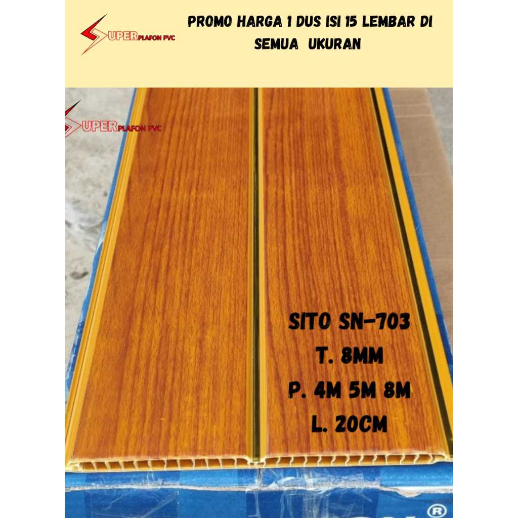 [PROMO] 1 Dus Plafon Pvc isi 15 Lembar Motif Serat Kayu Glossy Nat Gold/Rata tebal 8mm Plavon Pvc
