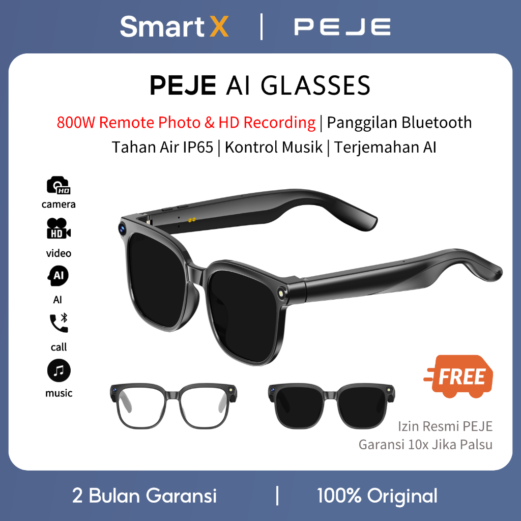 PEJE Smart Glasses 800W Camera AI Translate | OutdoorSmart Sport | Remote Photo & HD Video | Bluetoo