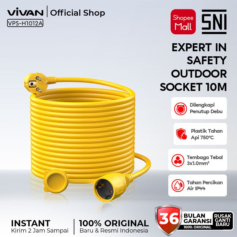 VIVAN Safety Socket Outdoor Extension Cord 3-10 meter Stop Kontak Tahan Air IP44 Tahan Api 750°C VPS