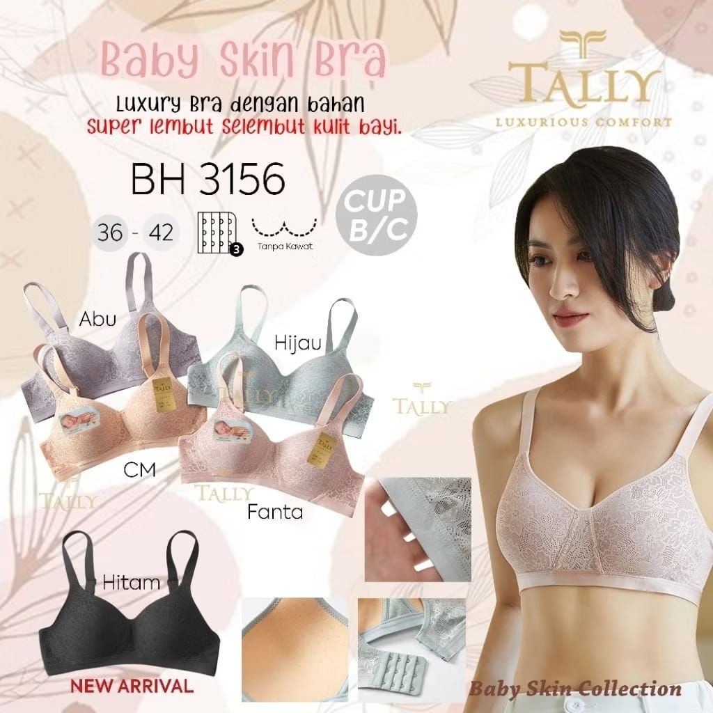 TALLY BRA 3156 BABY SKIN BH BUSA TIPIS TANPA KAWAT BAHAN SUPER LEMBUT SIZE 36 38 40 42