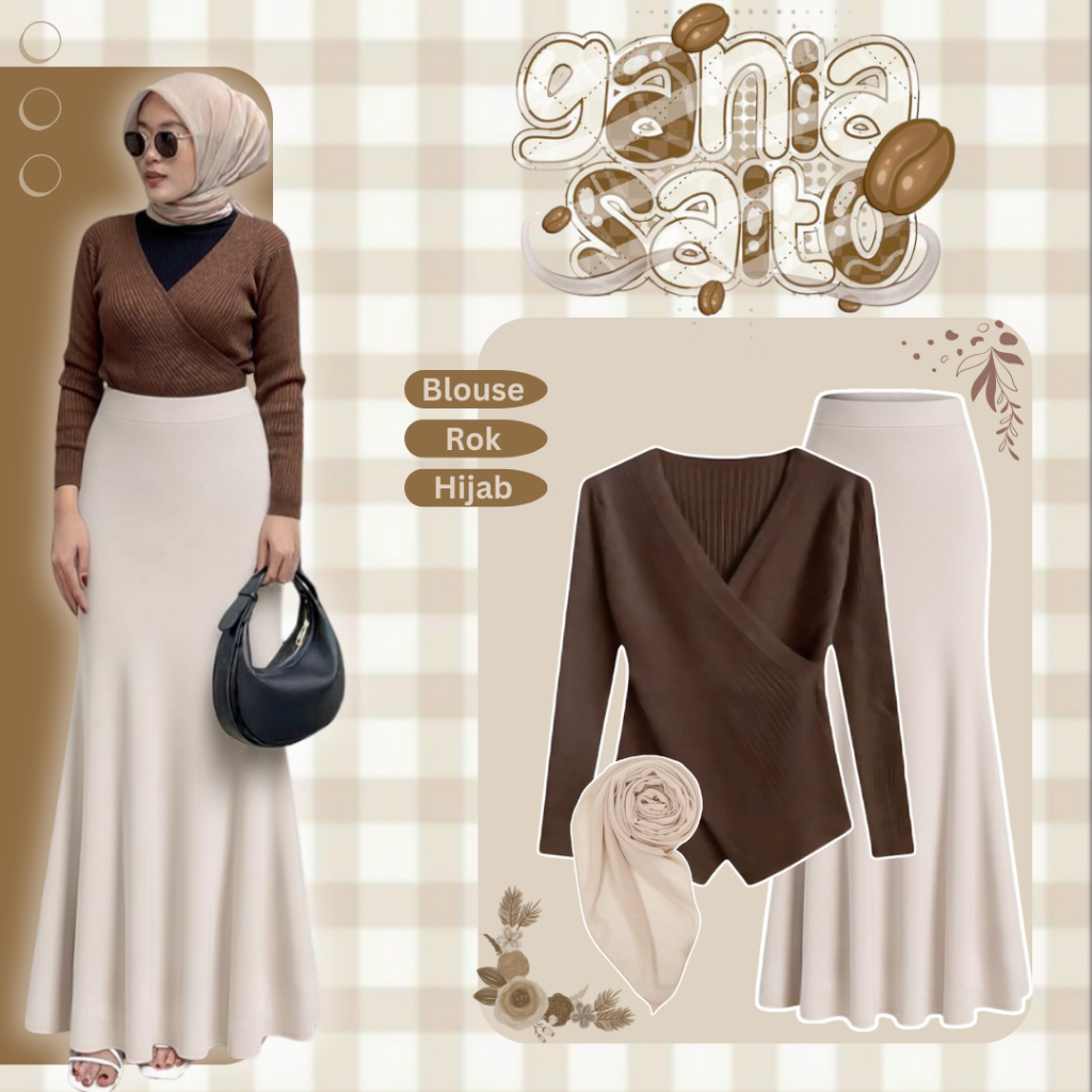 One Set Kekinian Remaja Trendy ( Blouse Rajut - Rok Duyung - Hijab ) OOTD Hangout Simple |YW391
