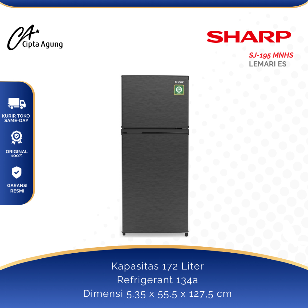 SHARP KULKAS 2 PINTU 172 LITER SJ-195MN-HS SJ-195MNHS SJ195MNHS SJ195 MNHS SJ 195MNHS SJ 195 MNHS SJ