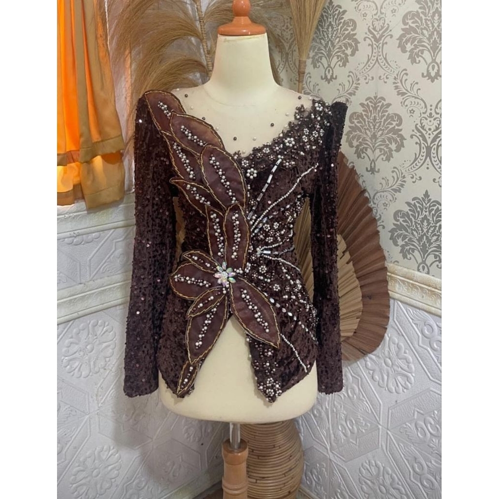 kebaya mahogany payet bunga size M -5XL