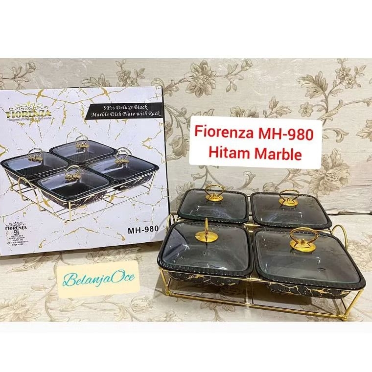 [Packing Kayu] Prasmanan / Wadah Saji Lauk Segi Keramik FIORENZA Set 4 Pcs