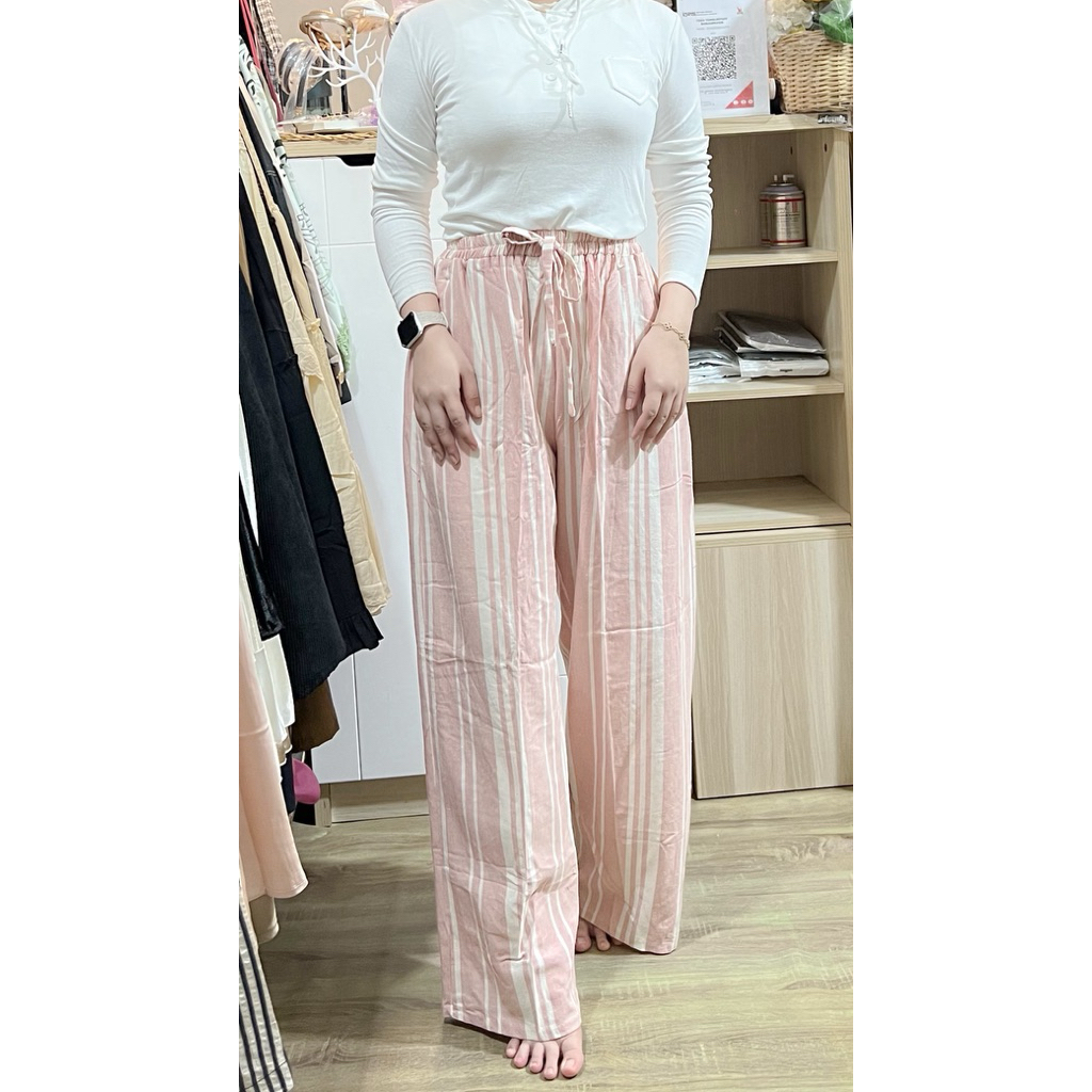 Kulot Stripe Karet Full Linen Karet Highwaist Jumbo