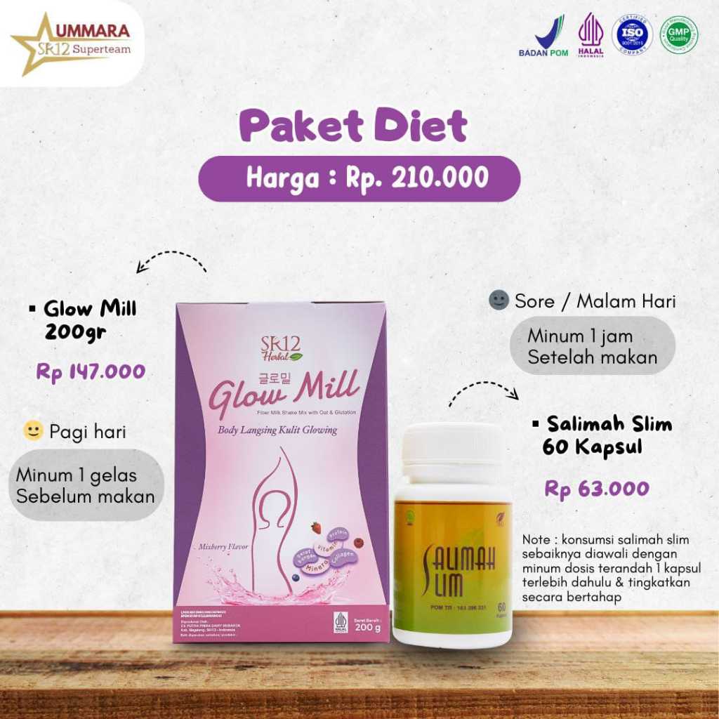 LEBARAN GLOWING & BODY GOALS| AMPUH PAKET DIET SR12|PAKET PELANGSING SR12| SALIMAH SLIM| GLOW MILL| 