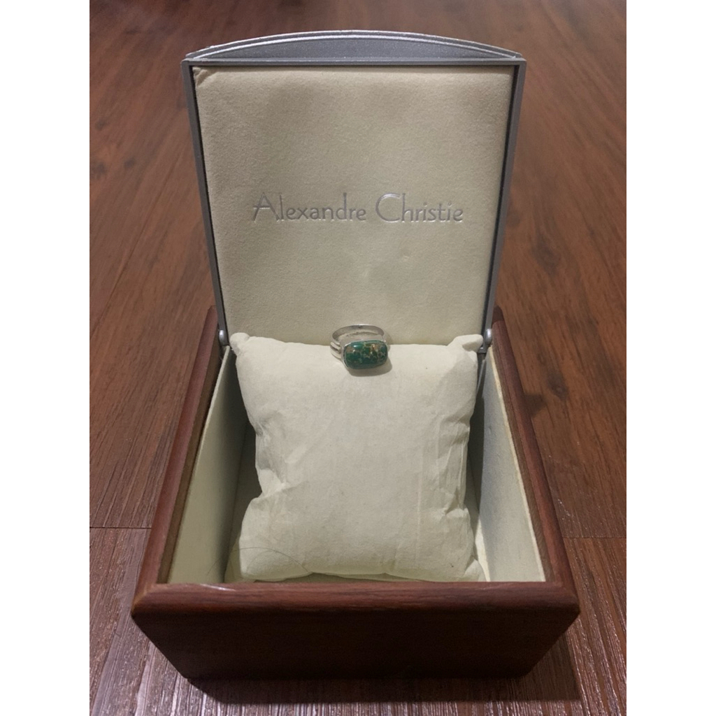 Pirus Persia hijau urat emas lawasan, ring perak custom UK.16