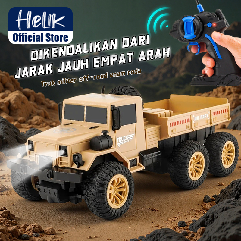 HELIK Mobil Truk Remote Control 6 Roda Rc Truk Cargo 4WD Ada Lampu Depan Off-road Truk Mainan Anak