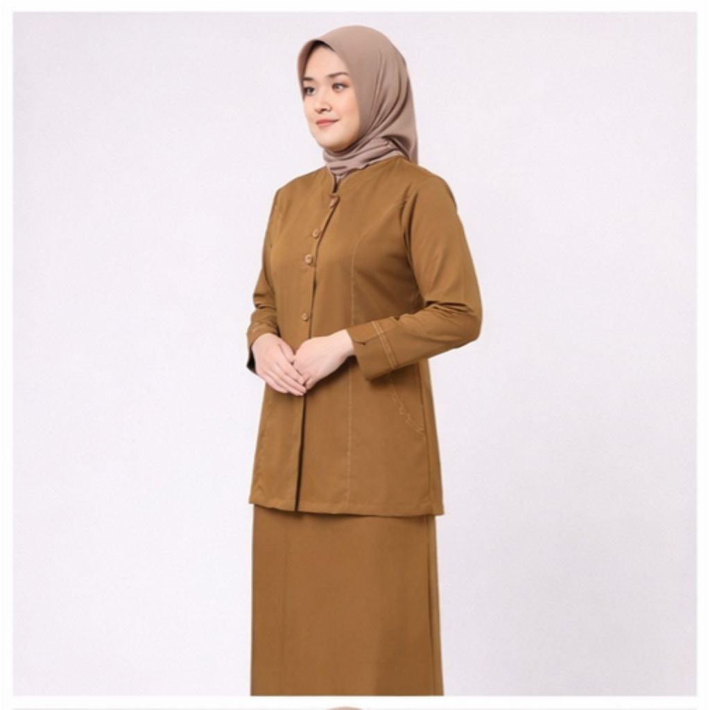 NEW!!! Stelan Seragam Dinas Wanita PDH Khaki Tua Model Benang Timbul kerah Shanghai Pemda PNS/PPPK