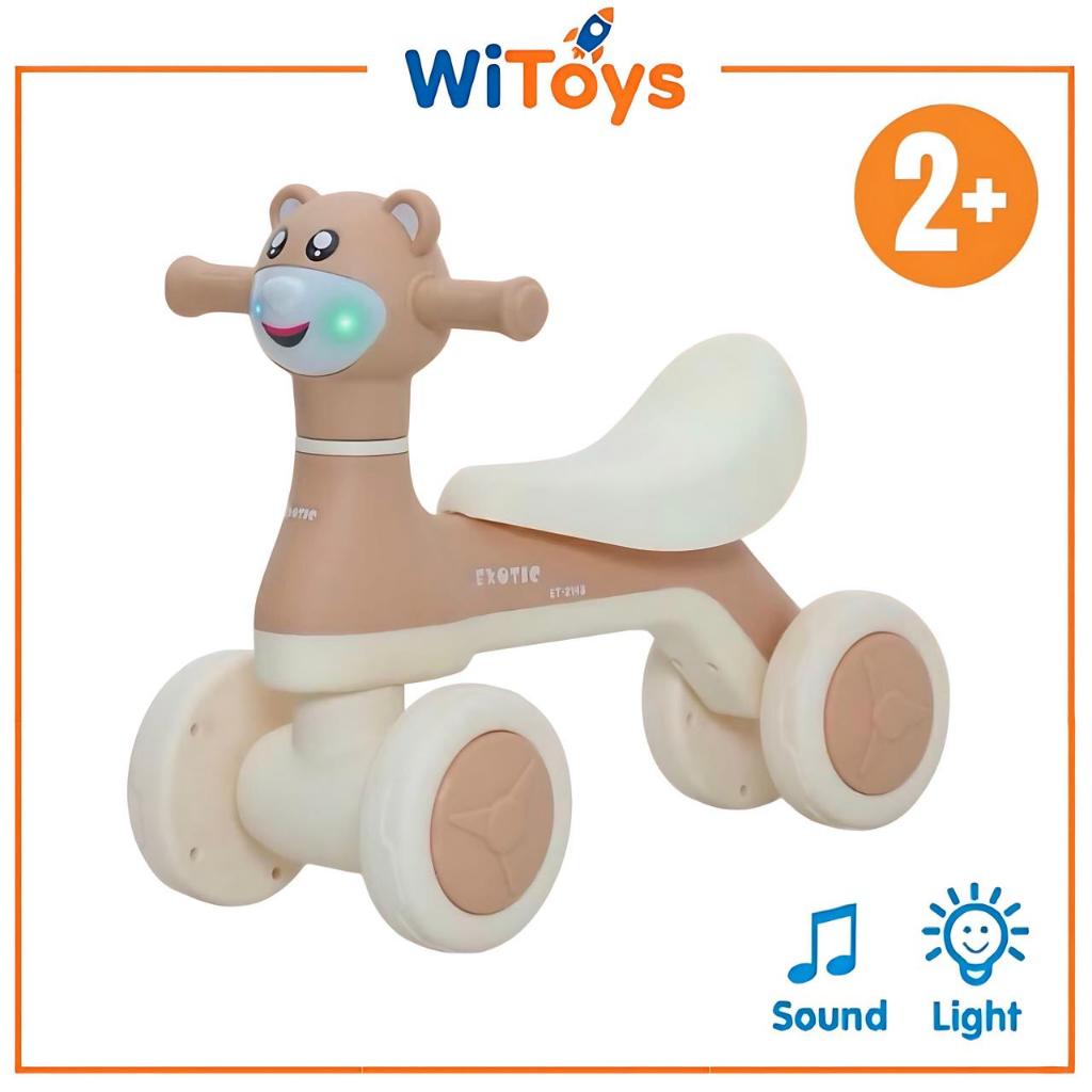 Exotic Balance Bike Edisi Bear Mainan Sepeda Anak Roda 4 Keseimbangan Karakter Beruang Musik Lampu