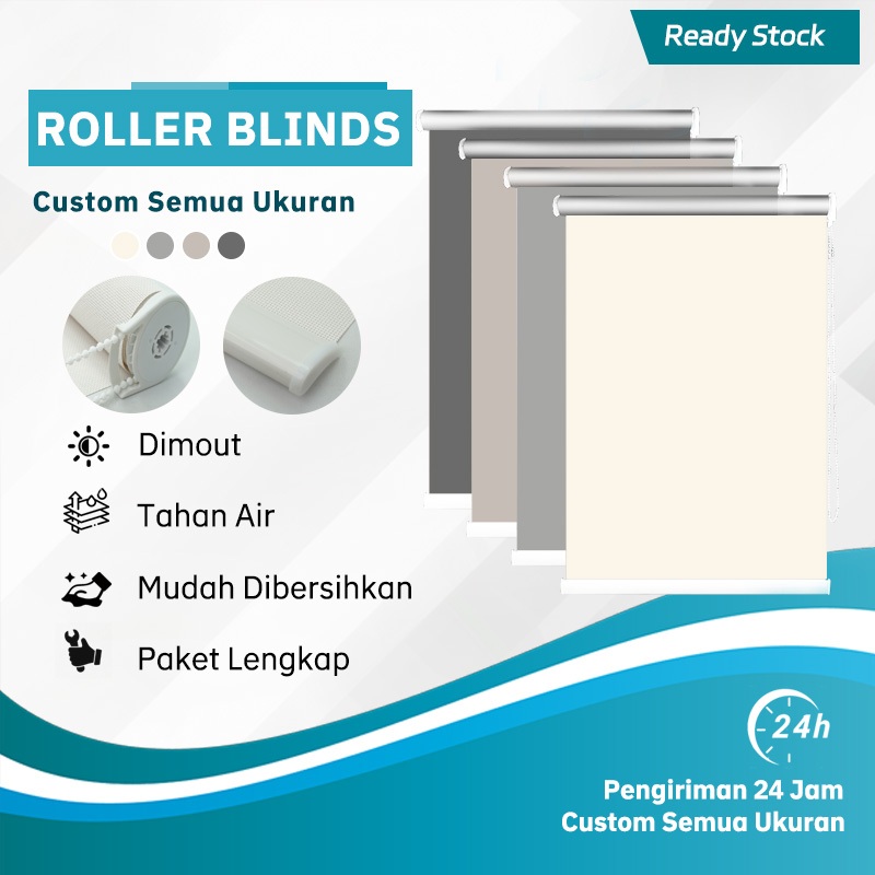 Ready Stok - Tirai Gulung Roller Blind Gorden Gulung Semi Blackout - Lengkap Semua Aksesoris, Bahan 