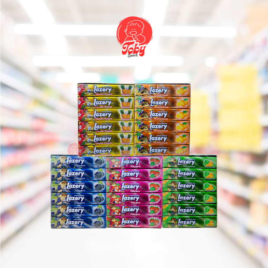 Lazery Stick Candy 1 BOX 24 PCS / Permen Kembang Gula Rasa Stroberi, Blueberi, Nenas, Jeruk, Mangga