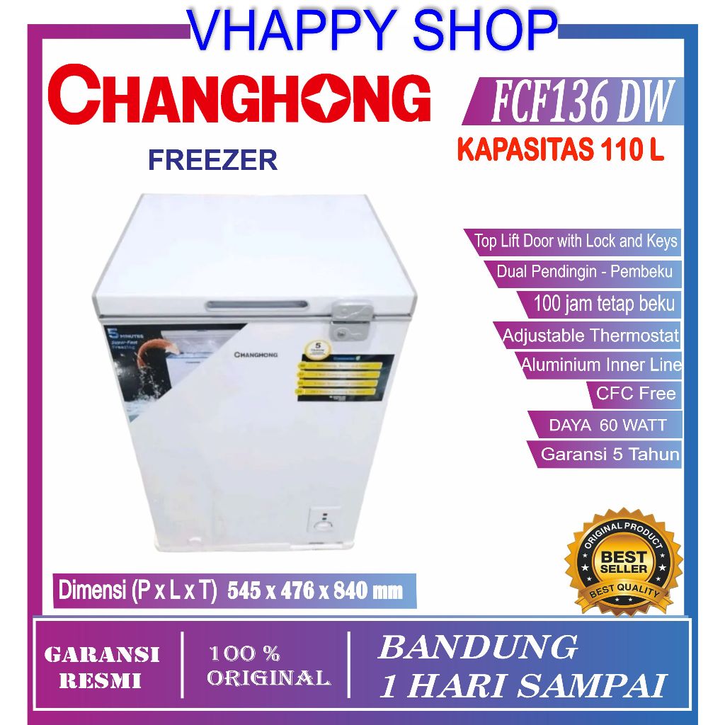 CHANGHONG FCF 136 DW CHEST FREEZER BOX 100 L LEMARI PEMBEKU 100 LITER CHANGHONG KULKAS DAGING Changh