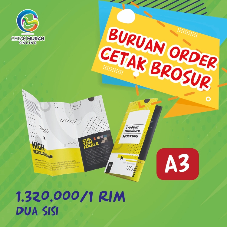 Cetak Brosur A3 (2 Sisi) 1 rim / 500 lbr | Art Paper 120 gr Murah !
