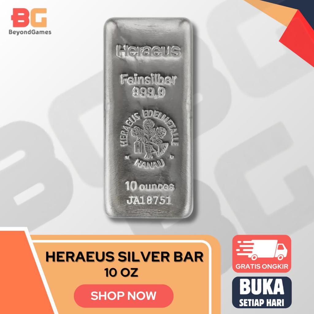 Heraeus 10 Troy Perak Batangan Silver Bersertifikat 311 Gram