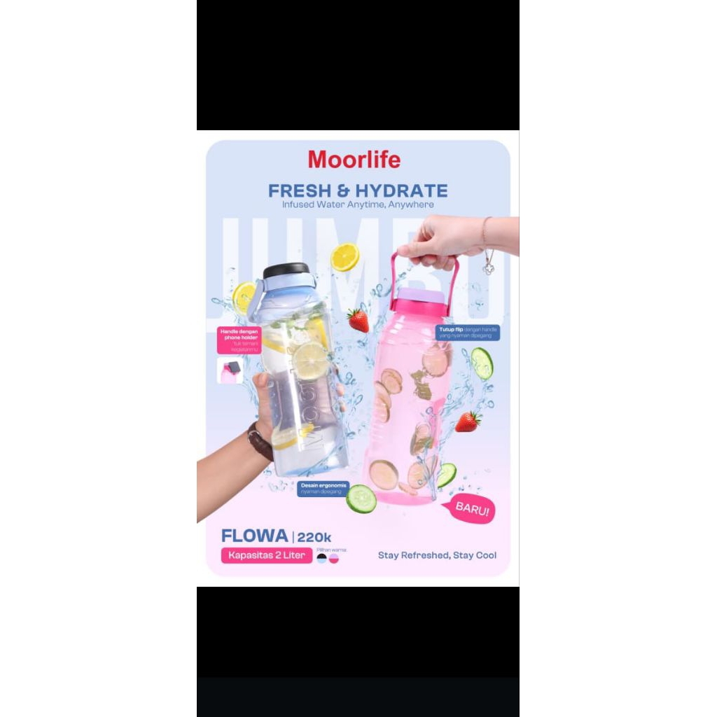 botol minum 2 liter moorlife dua warna abu sama pink
