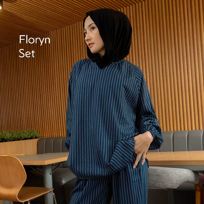 FLORYN SET – Setelan Wanita Formal Hijab Stripes Clean Outfit by Kean Outfit Oneset
