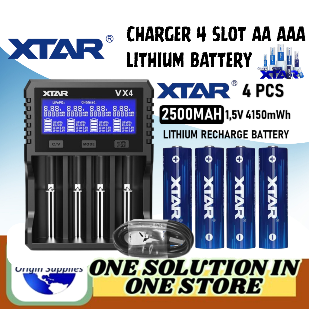XTAR Visible Mixer VX4 Charger For Battery Rechargeable, Compatible with 3.6/3.7V Li-ion, 1.5V Li-io