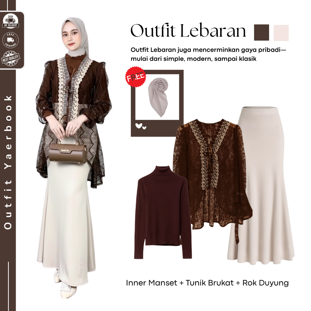 Reina Baju Kondangan 2026 Viral ( Inner Manset + Outer Brokat + Rok Duyung ) Outfit Kondangan Wanita
