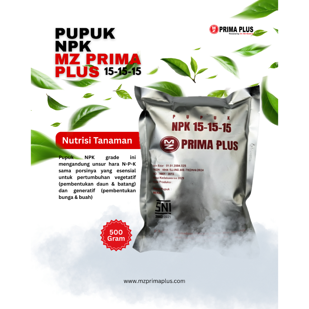 Pupuk MZ Prima Plus NPK 15-15-15 Kemasan 500 Gram