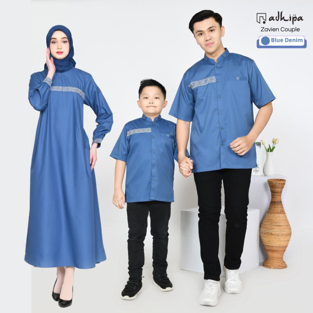 Adhipa Gamis Sarimbit Wanita Zaviena warna Biru Denim