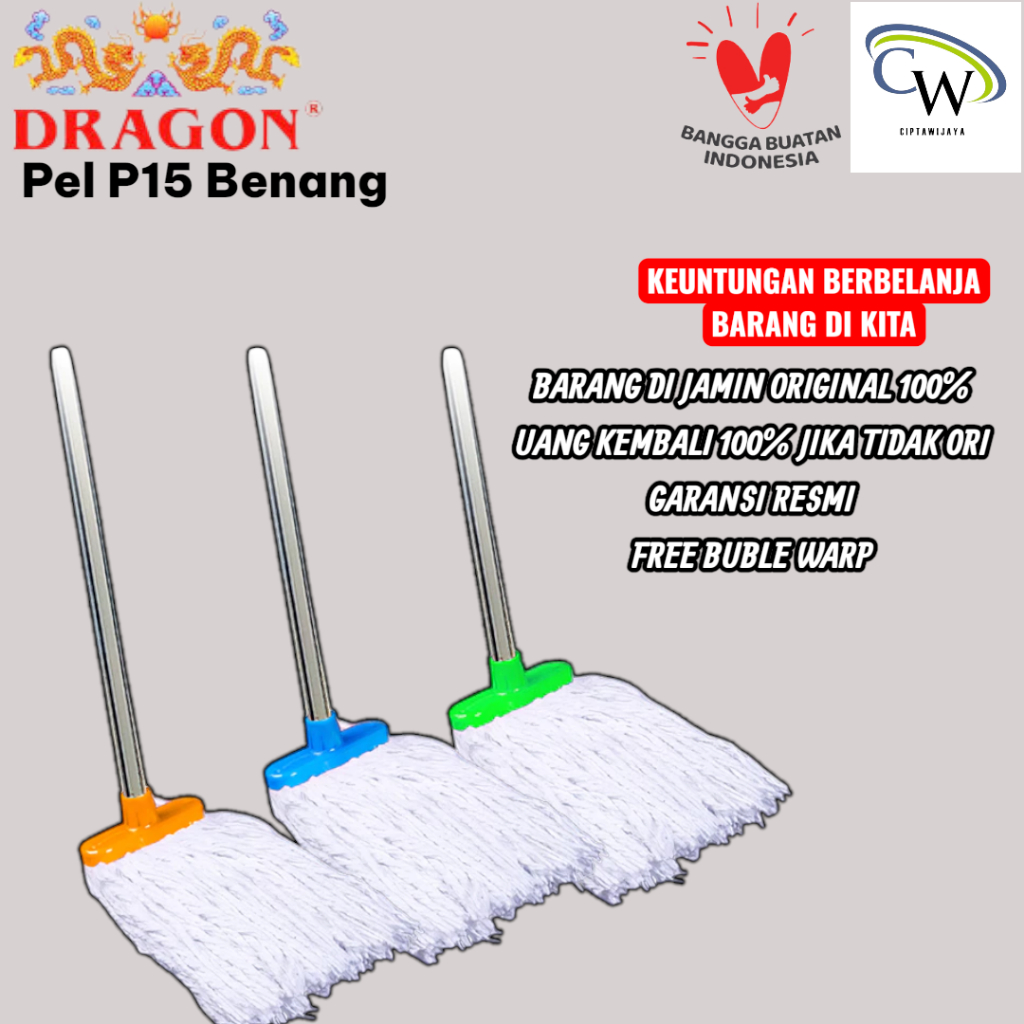 Pel Lantai Dengan Gagang Besi Sumbu 15 DRAGON / Mop Pel Lantai Kain SUMBU 15 Dragon