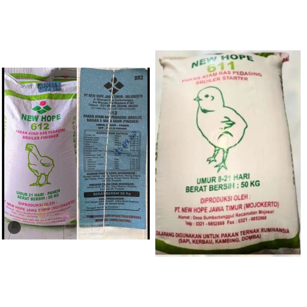 New hope 612&611 pur pakan ayam pedaging finisher dan starter