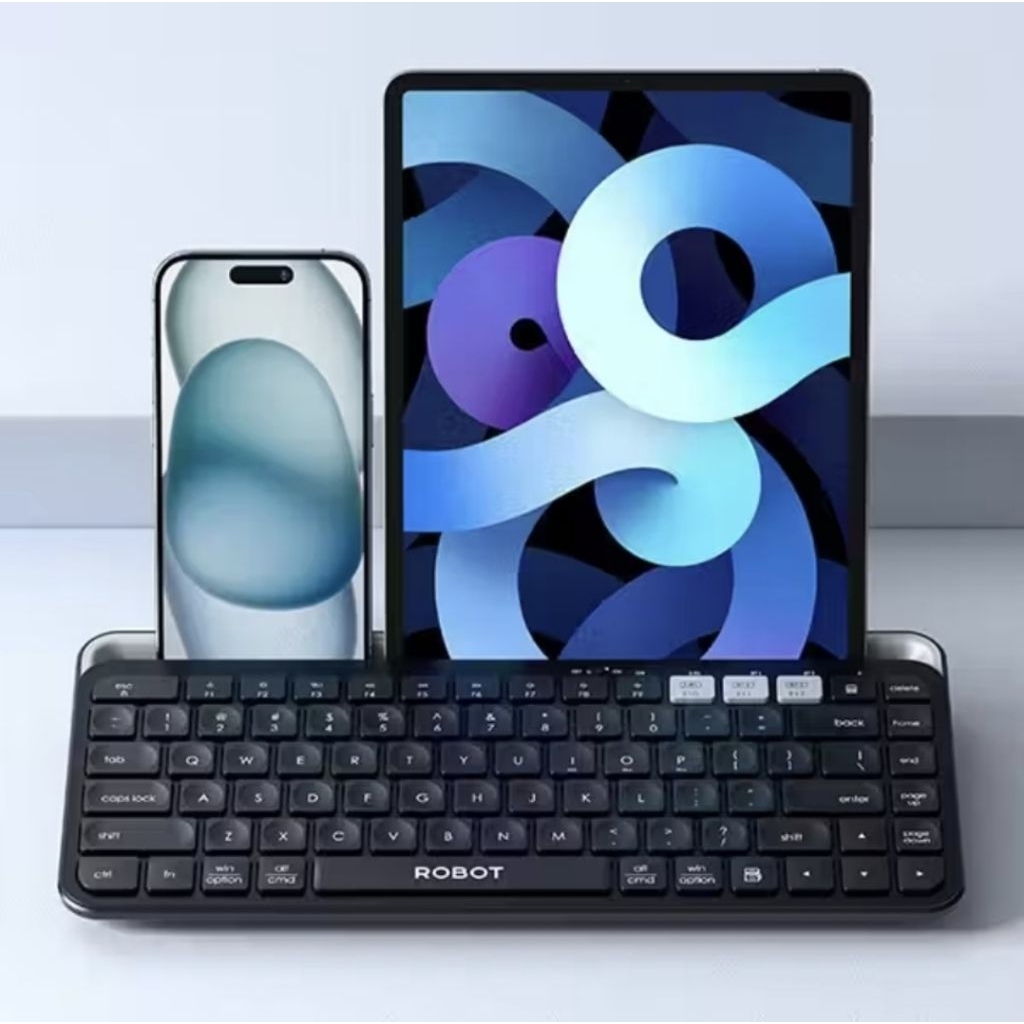 Robot KB30 Keyboard Wireless Bluetooth Multi-Device 3 Koneksi Android iPad Silent Keys - GREY - BNOB