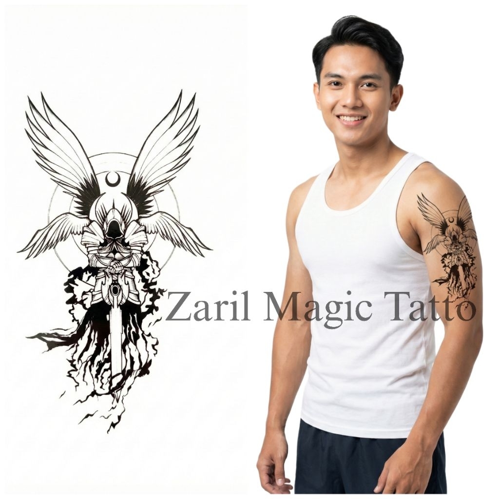 Tato Temporer SEMI PERMANEN Tahan Lama Awet Anti Air 1 Bulan Prajurit Angel Wings Pedang Seri ZR 701