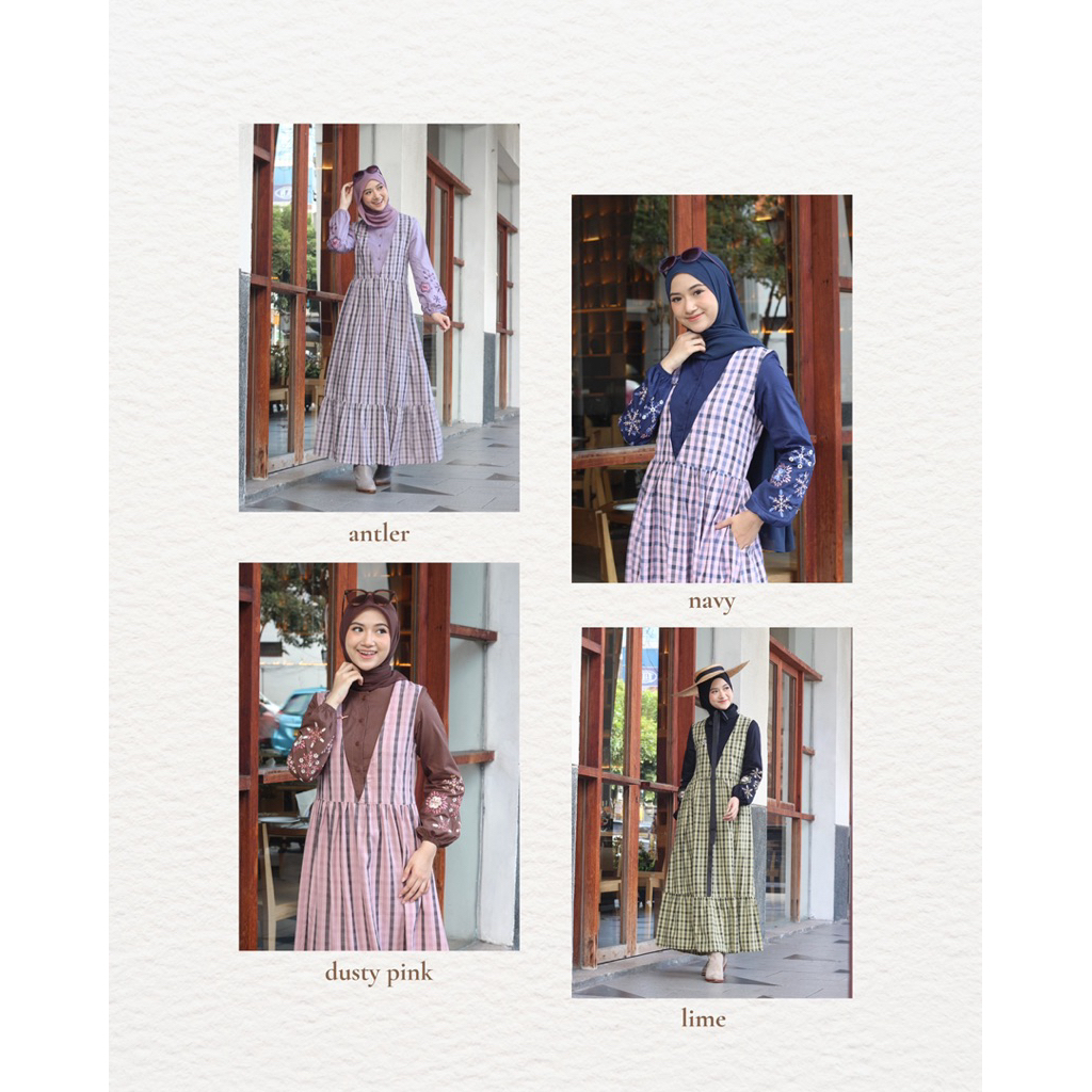 sale 25% / A250107 / abaya dannis / katun / kotak kotak / embroidery / abaya dannis diskon / baju mu