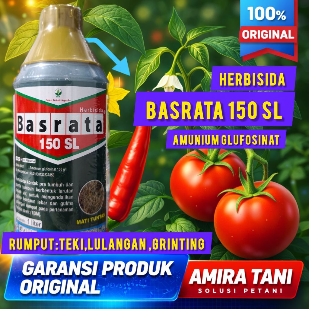Herbisida BASRATA 1 liter amunium glufosinat basmi rumput teki lulangan dan grinting
