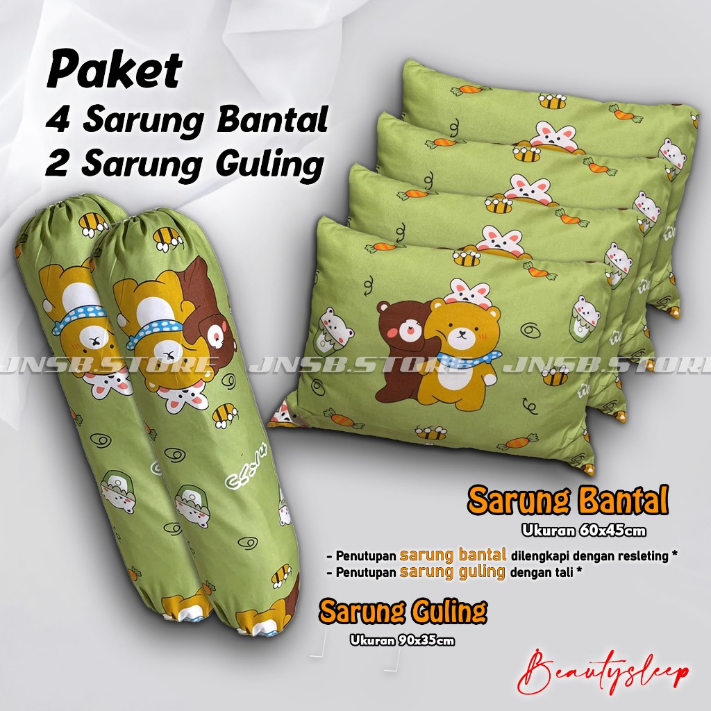 1Set 4 SARUNG BANTAL 2 SARUNG GULING MOTIF KARAKTER SPREI TIDUR - RESLETING