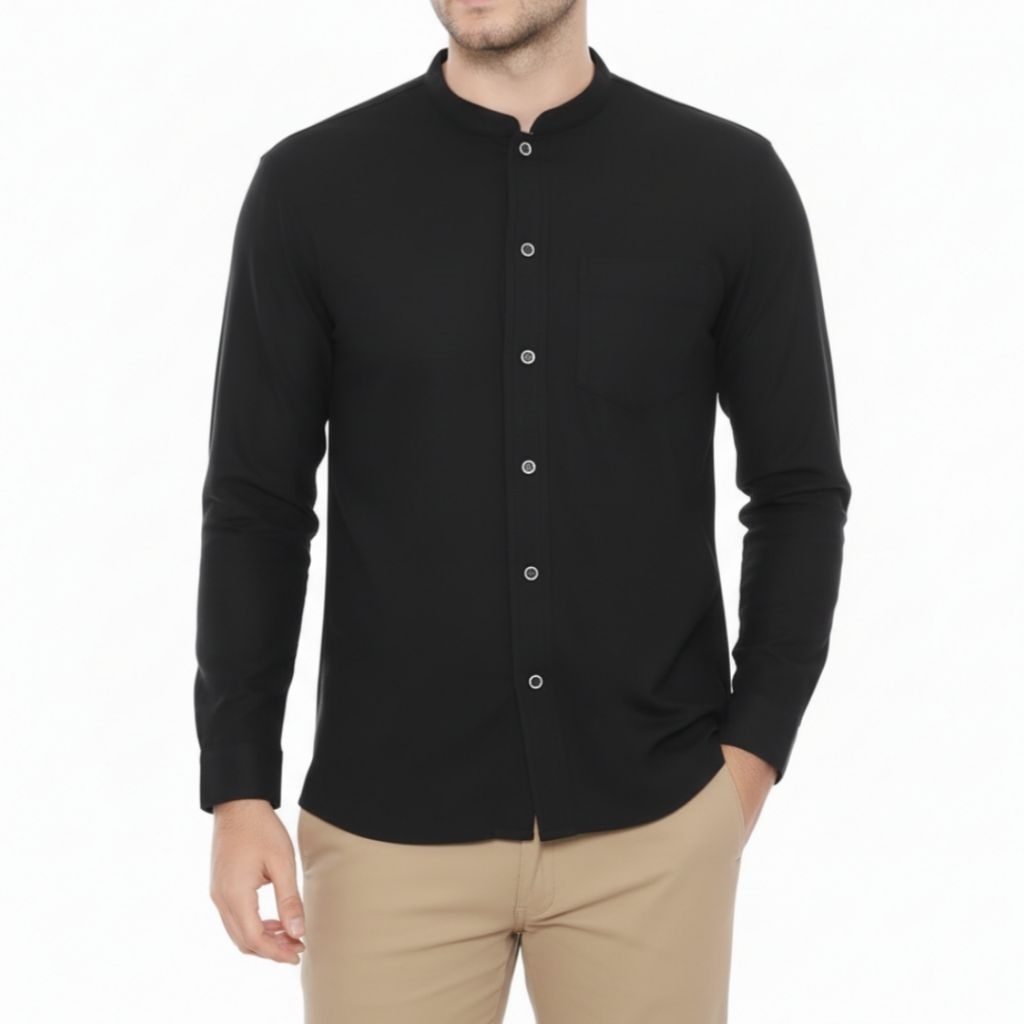 Kemeja Koko Pria Lengan Panjang Kemko Lacoste Pique Hitam