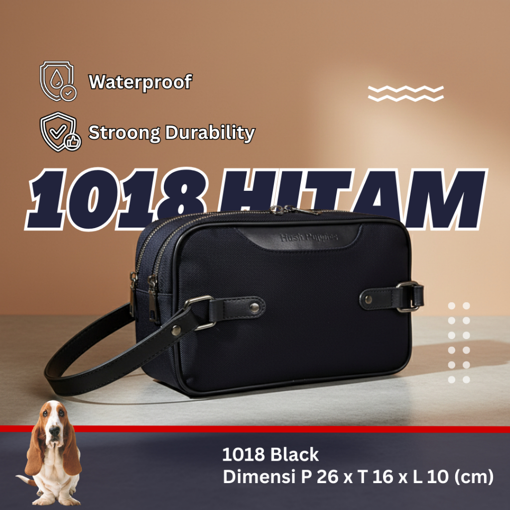 Hush Puppies | HandBag 1018 Hitam Premium Double Resleting | Pouch Tangan Minimalis Stylish