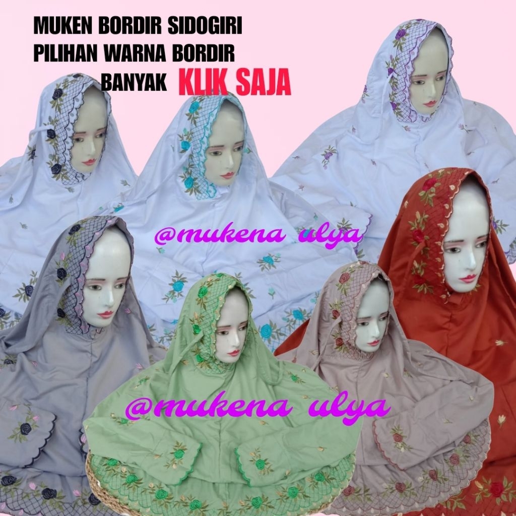 (COD) MUKENA BORDIR SIDOGIRI PREMIUM KAIN PUTIH/WARNA DEWASA KATUN MIKRO PREMIUM
