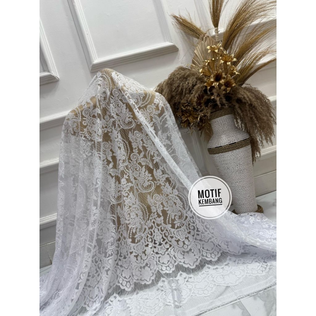 Brokat Glossy Premium Warna Putih | 2 Motif | Bahan Kebaya