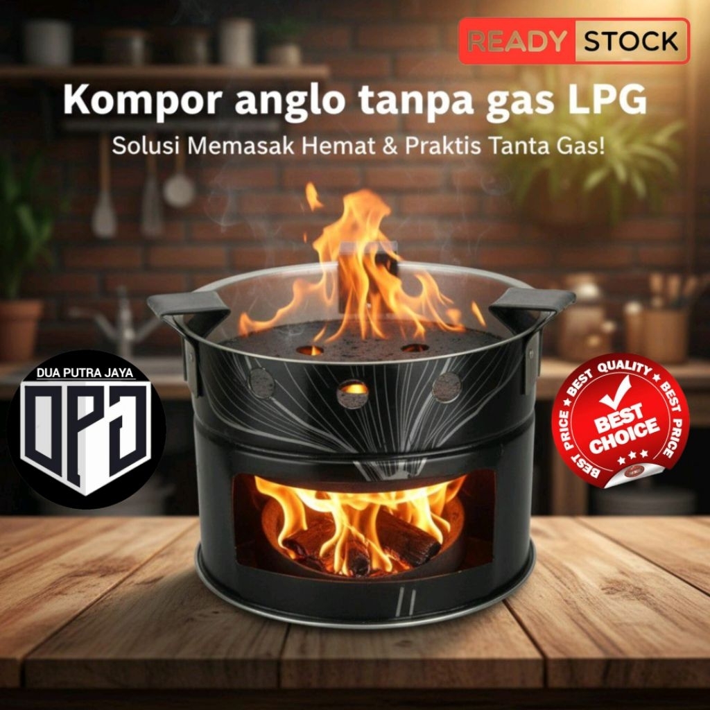 kompor tanpa Gas tanpa BBM bahan bakar kayu arang batok kelapa ranting