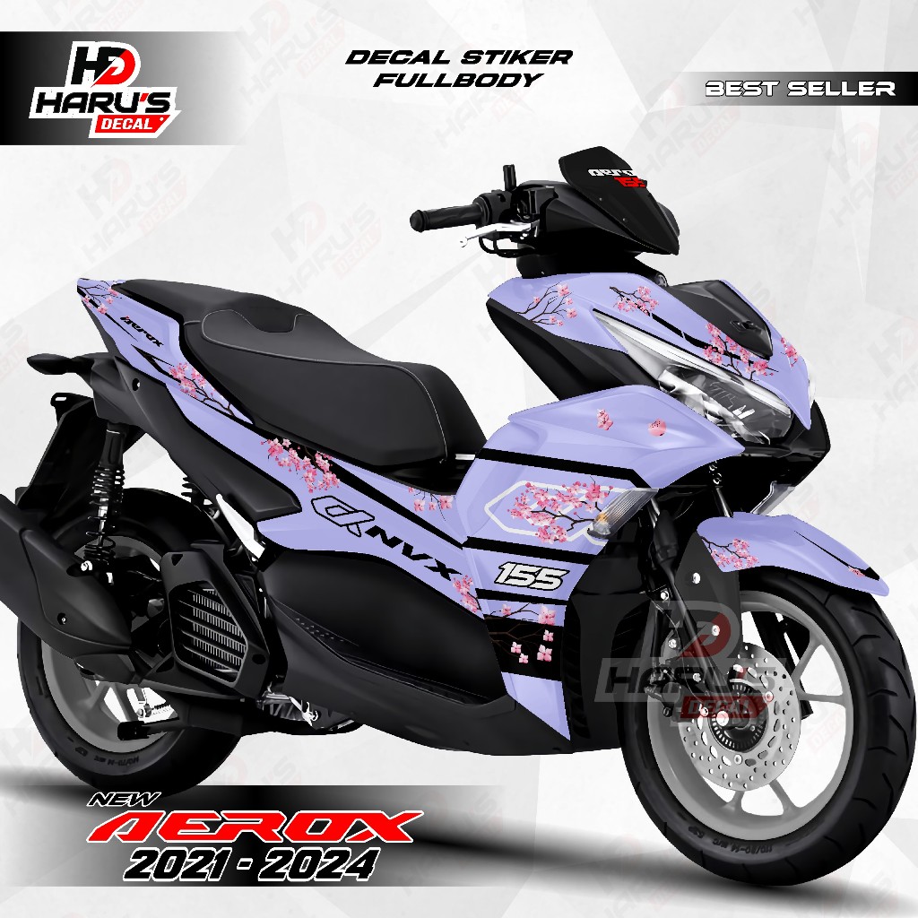 Decal Sticker New Aerox 155 2021 Connected Motif Sakura_2 | Decal Sticker untuk Motor Aerox 155 2021