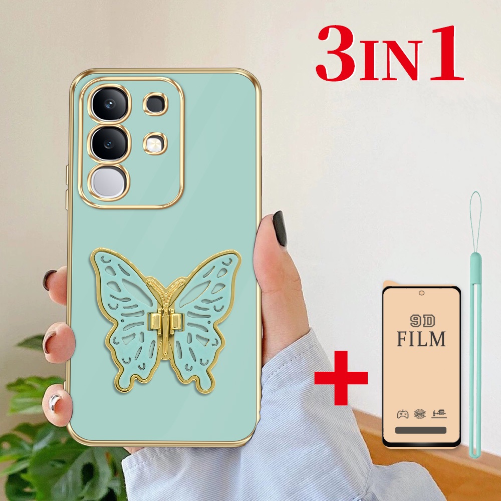 3 dalam 1 Stand Kupu Lipat Casing untuk VIVO Y29 4G Case softcase dengan Pelindung Layar Keramik Ant