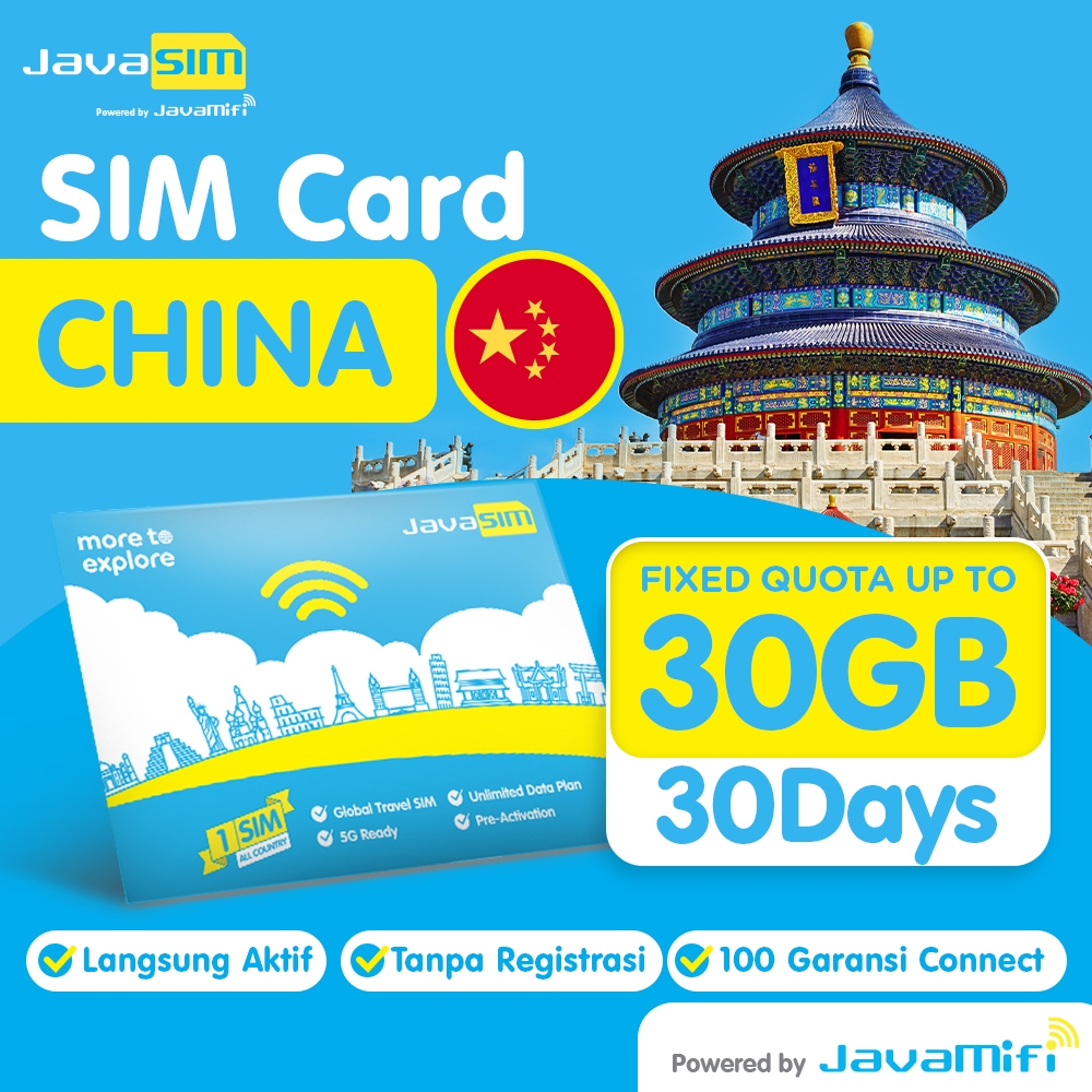JavaMifi SIM Card CHINA Fixed Quota 5-30 HARI