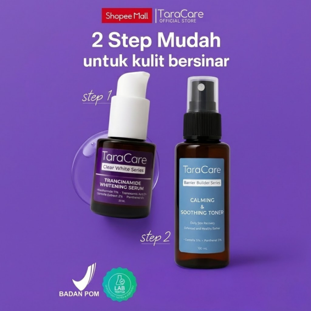 TARACARE Paket Serum + Toner | Pudarkan Bekas Jerawat & Tenangkan Kulit Sensitif