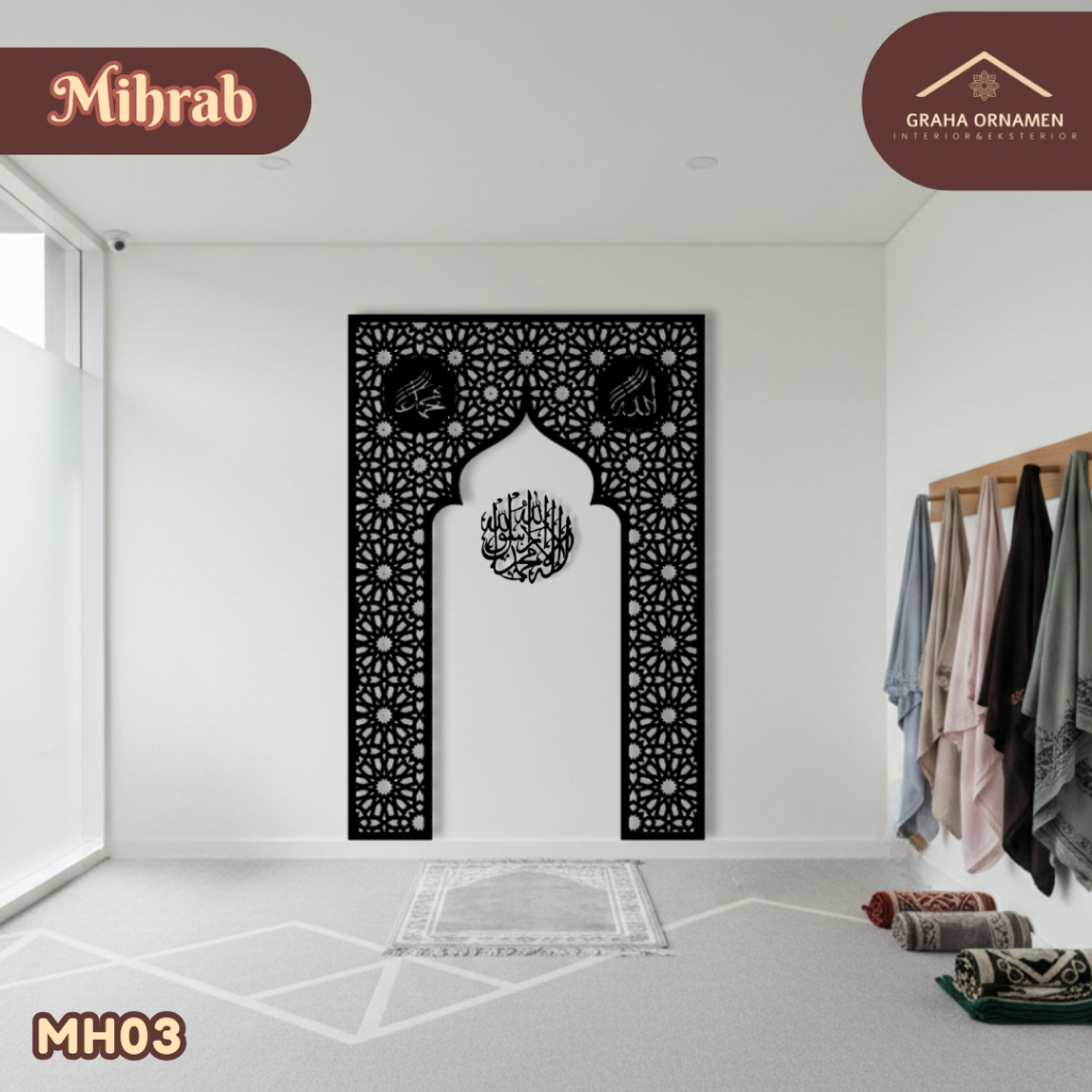 Dekorasi Mihrab Minimalis Mushola Rumah Kekinian Hiasan Dinding Islami Timbul Bahan PVC Board