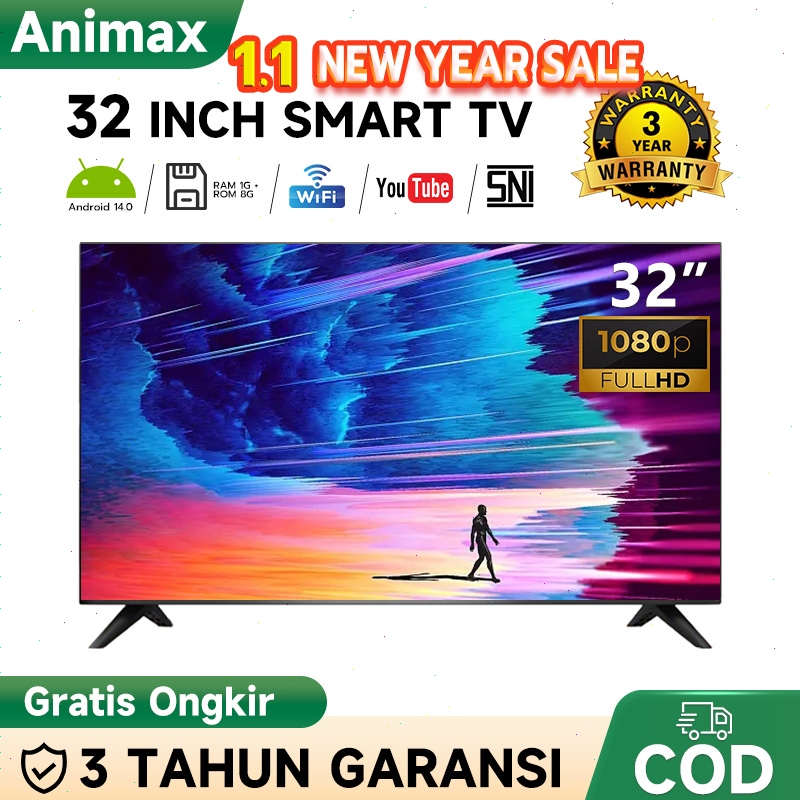 PROMO Animax Sakura Smart TV LED 32 INCH TV Digital 32 Inch Televisi LED Murah FHD Youtube Wifi WEB 