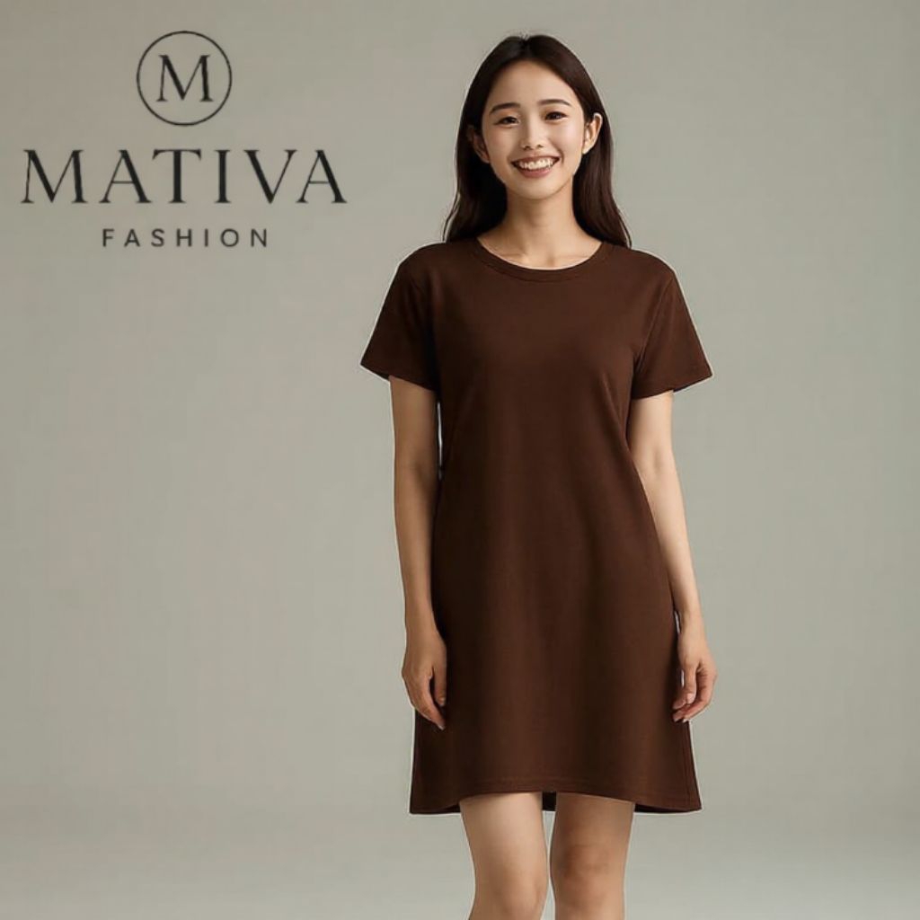 Dress Kaos Wanita Lengan Pendek Oversize - Midi T-shirt Dress Adem & Tebal