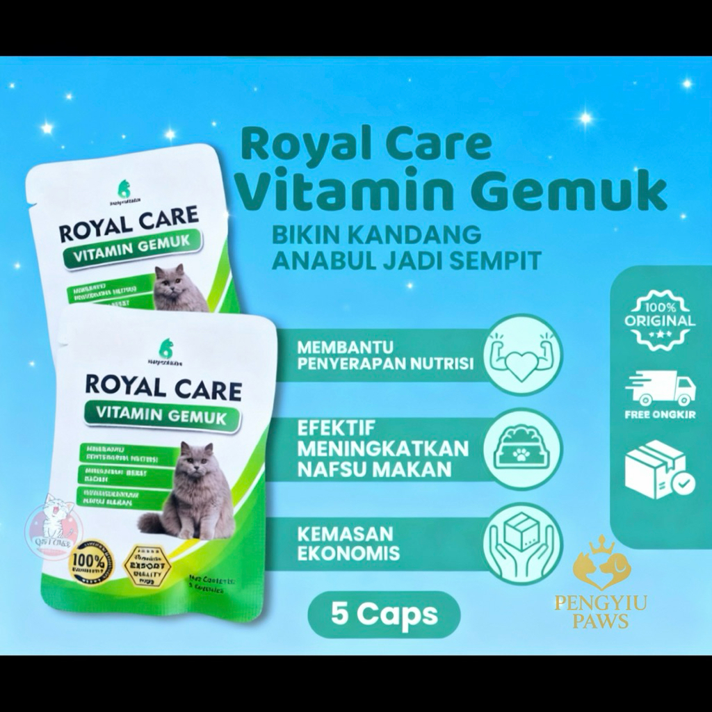 Royal Care Vitamin Gemuk Kucing – suplemen penggemuk kucing 5 kapsul