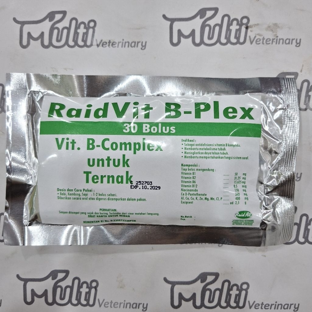 Vitamin RAIDVIT B-PLEX 30 BOLUS Vitamin B-Complex Untuk Ternak
