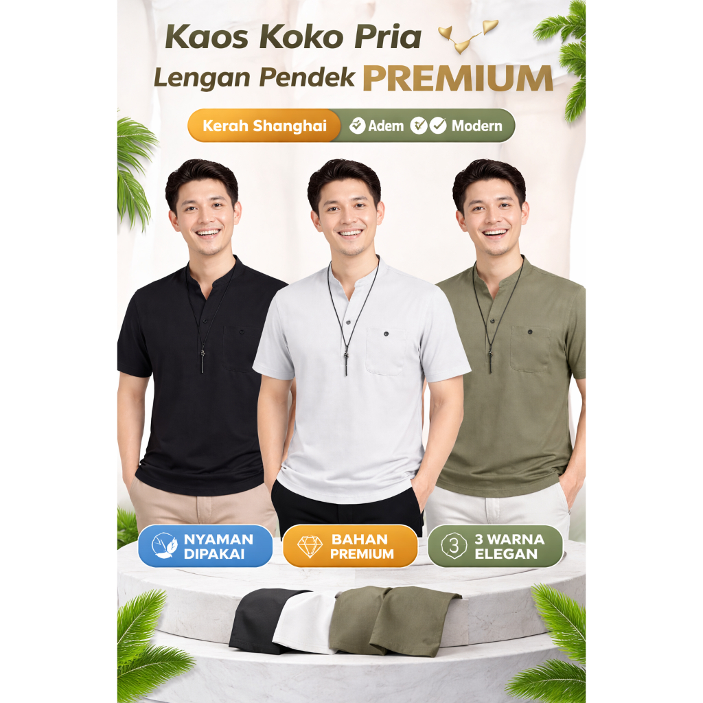 Kaos Koko Pria Lengan Pendek Premium Kerah Shanghai Adem, Stylish & Modern