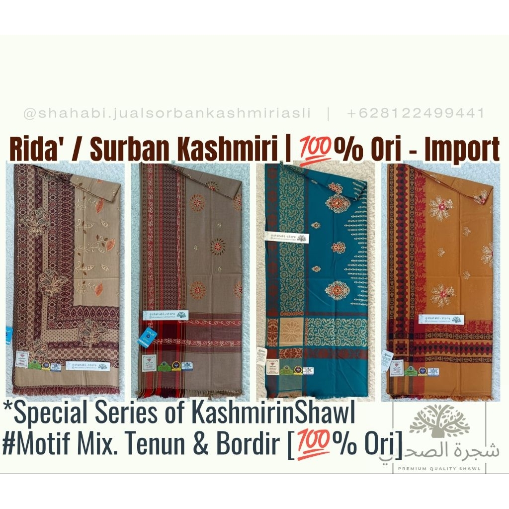 Rida Kashmiri Ori Motif Tenun Bordir / Surban Kashmir Motif Kombinasi Tenun Bordir