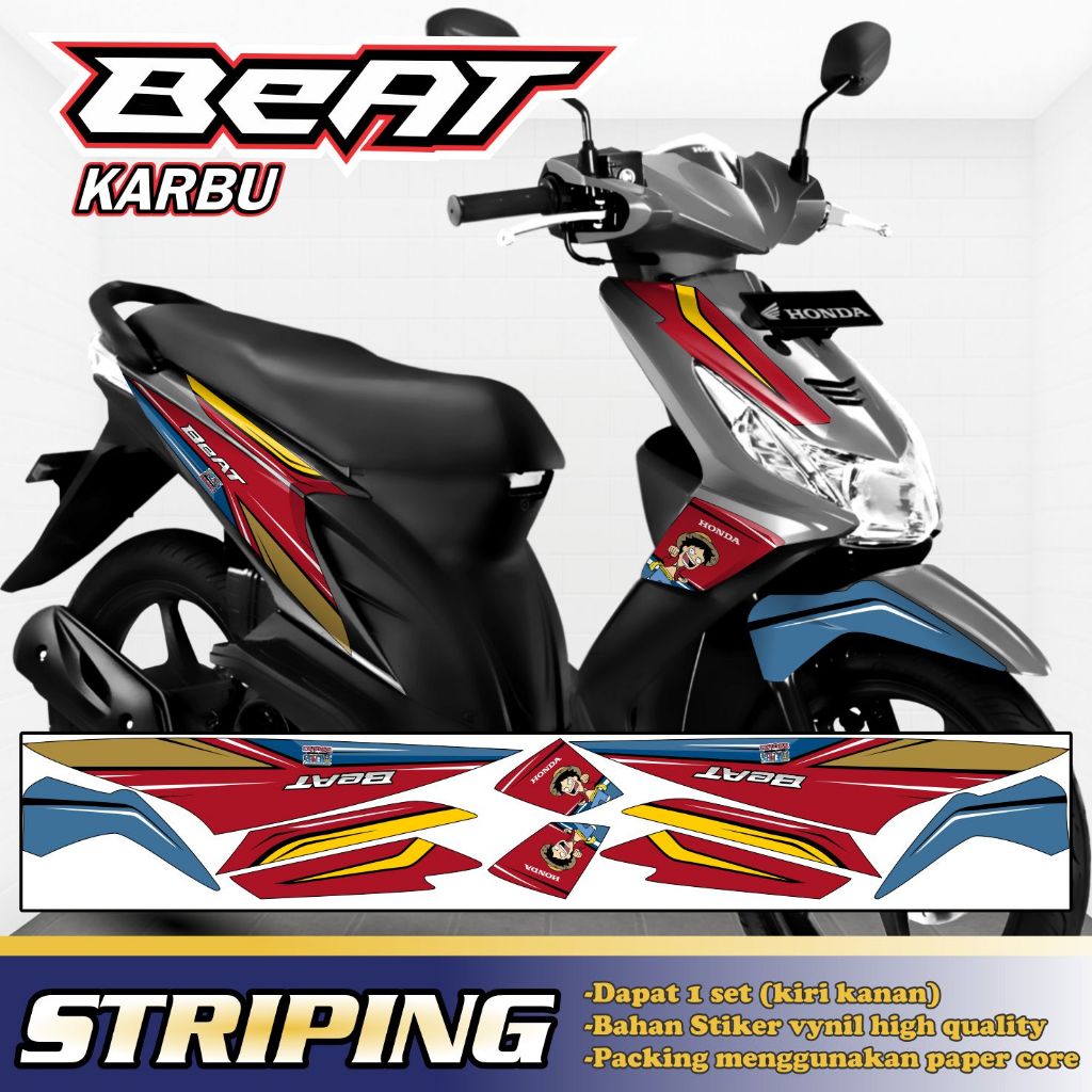 Stiker Motor Beat Karbu Striping Honda Beat Karbu Stiker Variasi Motor Beat Luffy