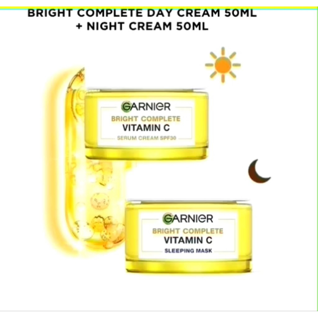 Garnier Bright Complete Set Krim Siang & Malam 50ml Mencerahkan Kulit